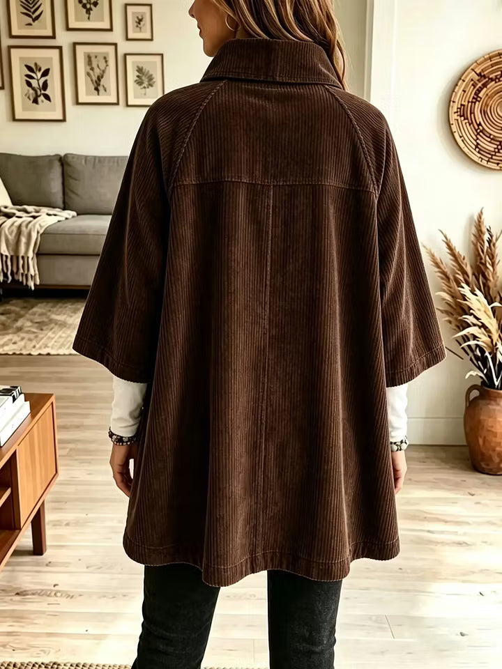 Titia - Women's oversized corduroy cape coat with a turndown collar