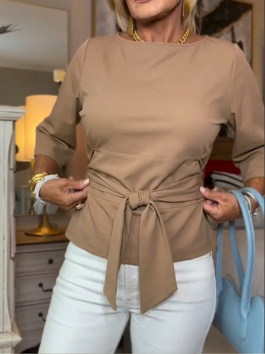 Lethira - Top Femme Coton Coupe Ample avec Nœud Ajustable