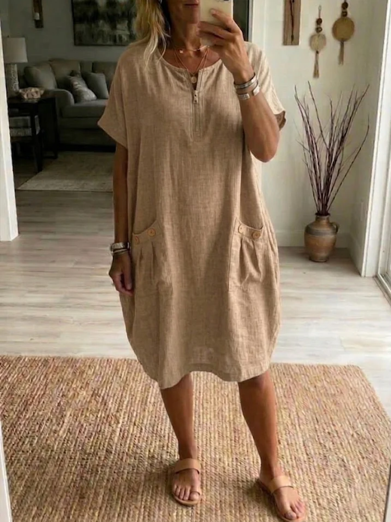 Sylexa - Robe Femme Coupe Ample Col Rond Zip Frontal Style Décontracté