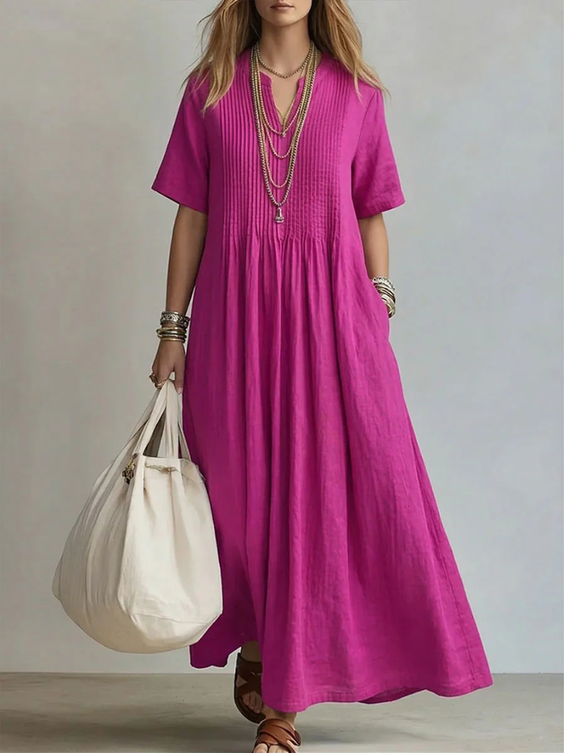 Jaxellea - Robe Femme Maxi Fluide Col V Léger Pour Été Quotidien