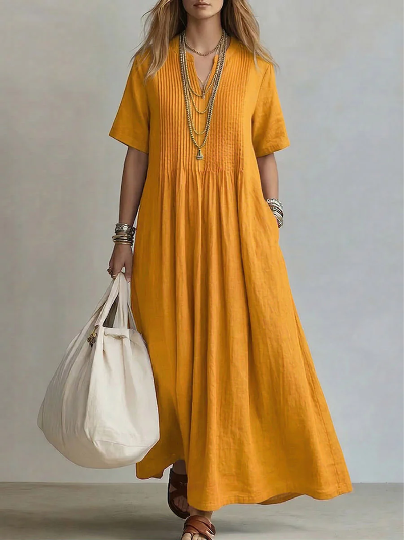 Jaxellea - Robe Femme Maxi Fluide Col V Léger Pour Été Quotidien