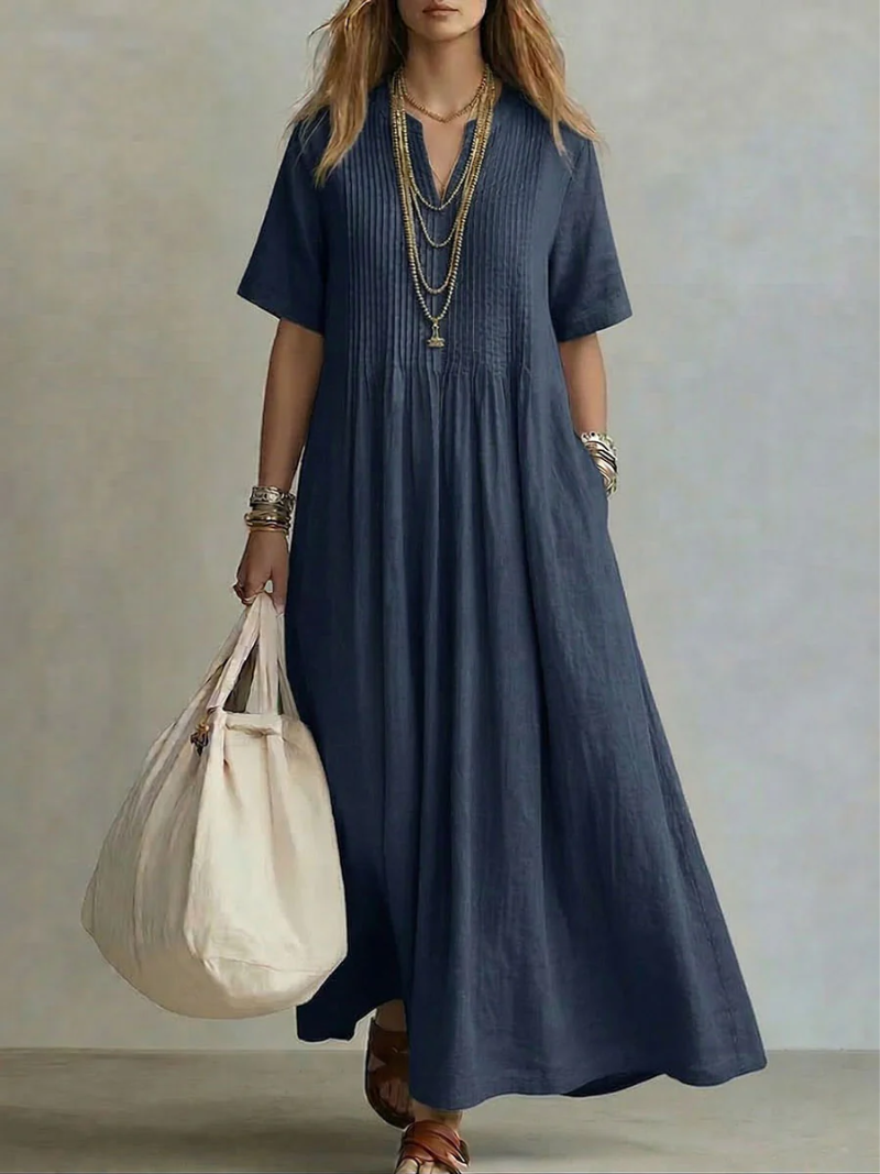 Jaxellea - Robe Femme Maxi Fluide Col V Léger Pour Été Quotidien