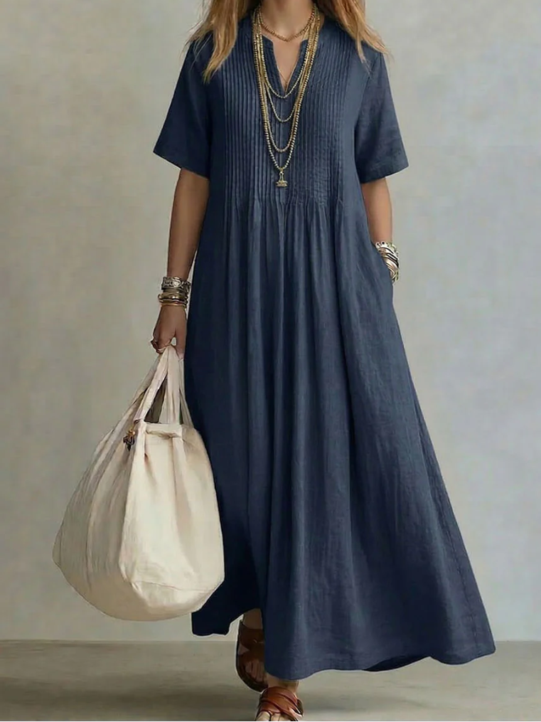 Sylovelle - Robe maxi femme fluide plissée en coton et lin léger