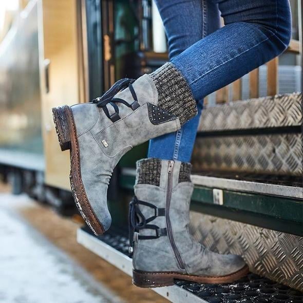 Ovelina - Bottines chaudes à lacets pour femmes pour l’hiver