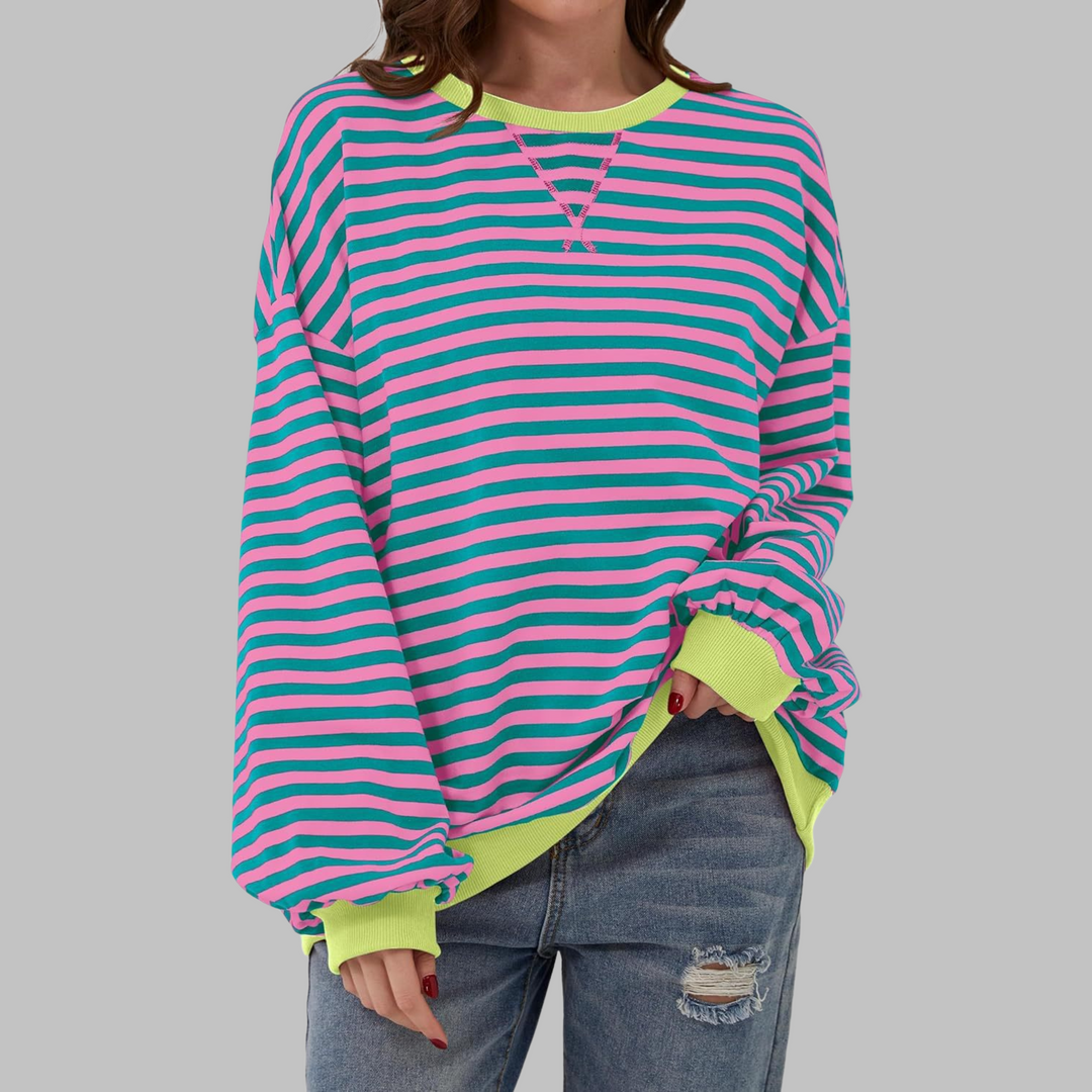 Helyria - Pull femme rayé oversize confortable style décontracté hiver
