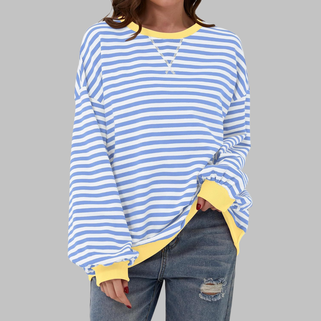 Helyria - Pull femme rayé oversize confortable style décontracté hiver