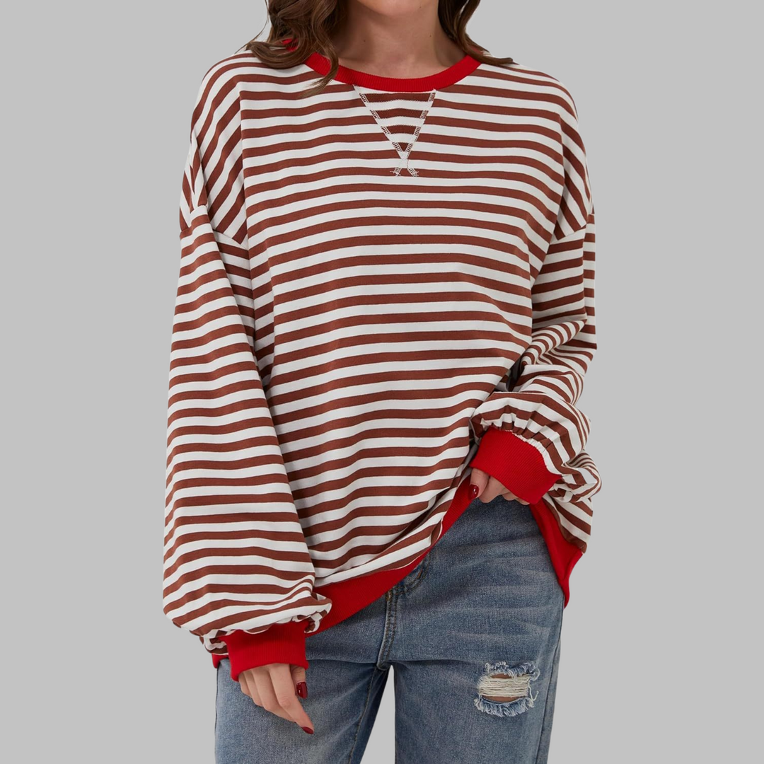 Helyria - Pull femme rayé oversize confortable style décontracté hiver