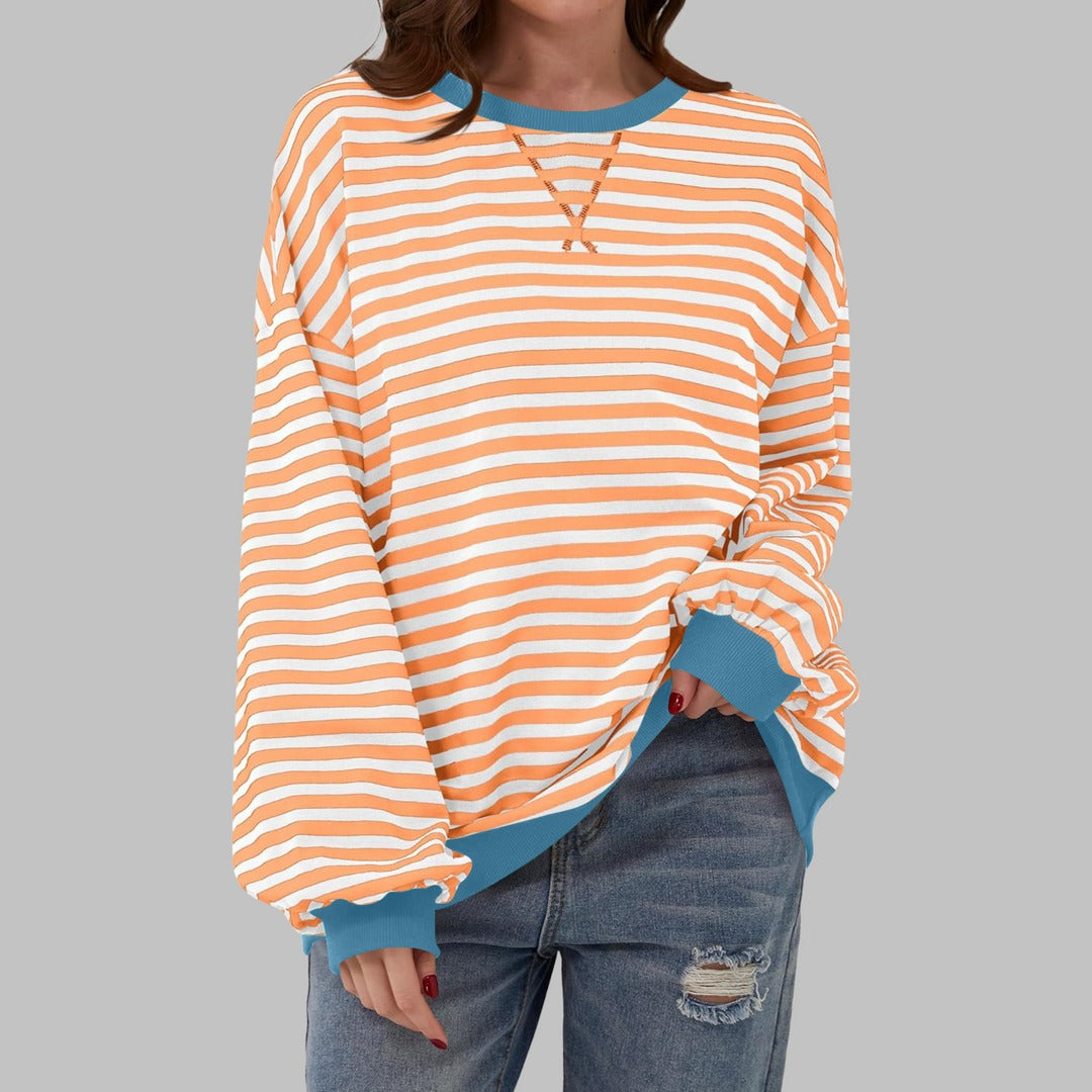 Helyria - Pull femme rayé oversize confortable style décontracté hiver