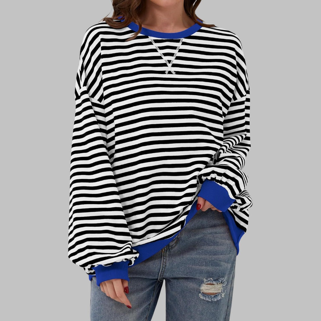 Helyria - Pull femme rayé oversize confortable style décontracté hiver