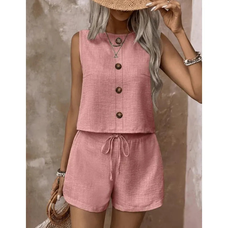 Fynoria - Ensemble femme top sans manches et short à boutons