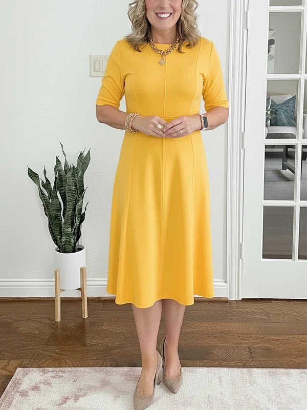 Quirinae - Robe Midi Élégante À Coupe Évasée Et Manches