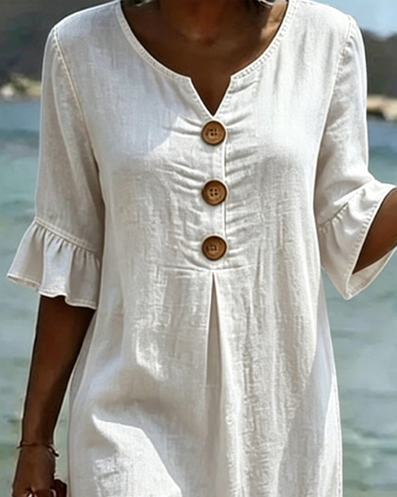 Fynorae - Robe femme jean manches volants coupe fluide été plage