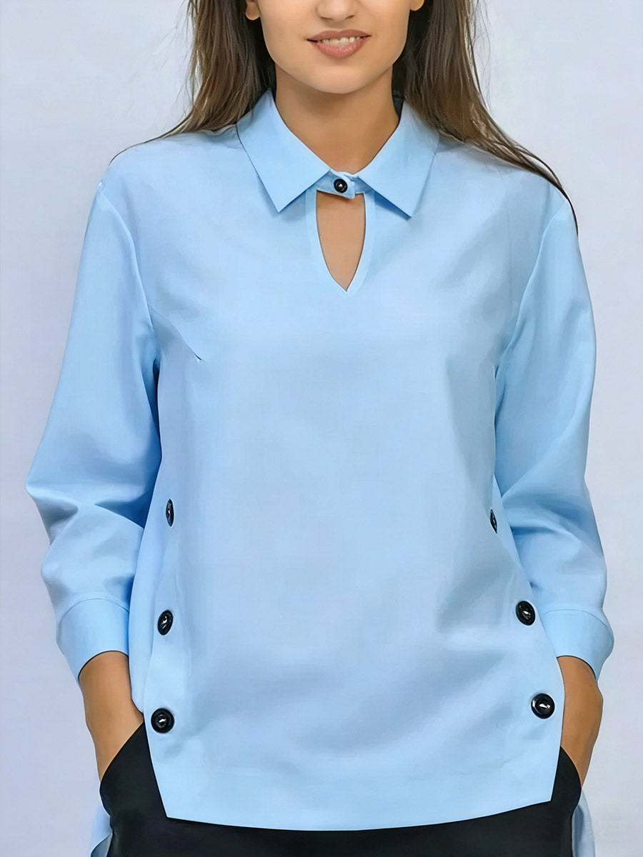 Pryxa - Chemisier femme col classique ouverture élégante manches longues minimaliste