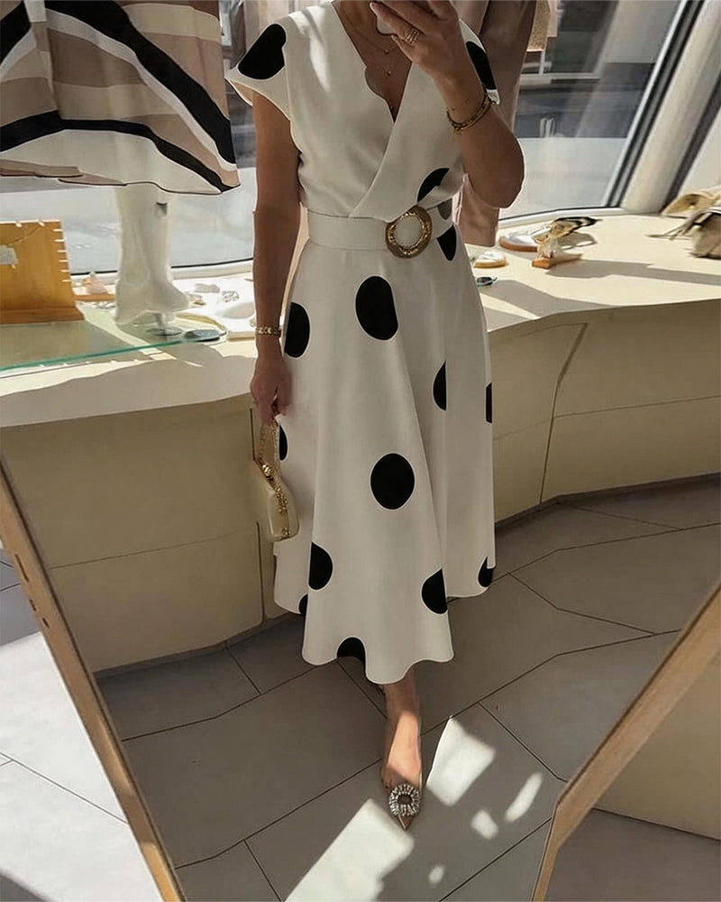 Kalessae - Robe midi femme à pois avec décolleté en V