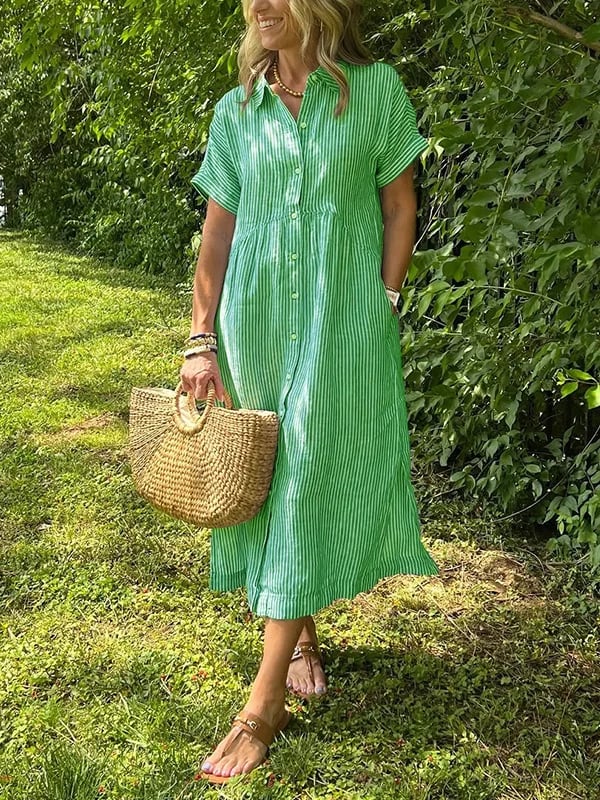 Melania - Robe chemise rayée avec revers et boutons | Avec poches fonctionnelles