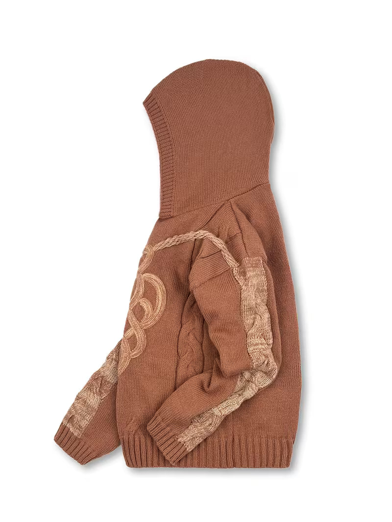 Helmira - Pull Tricoté à Capuche Motif Tressé