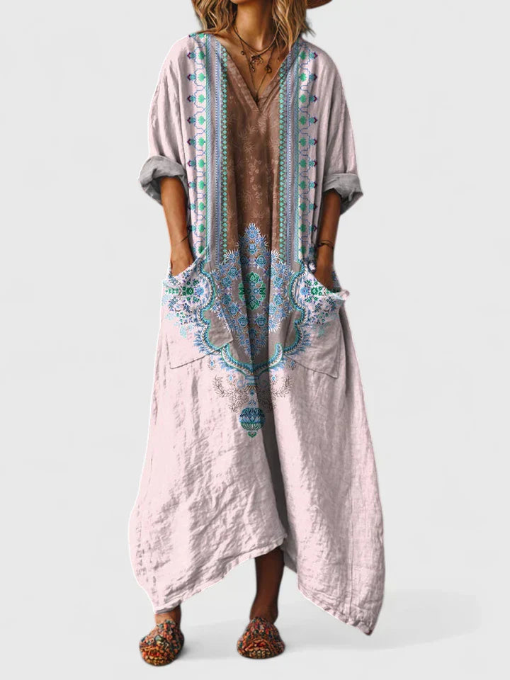 Grazelle - Robe Longue Fluide Imprimée Style Bohème Élégant