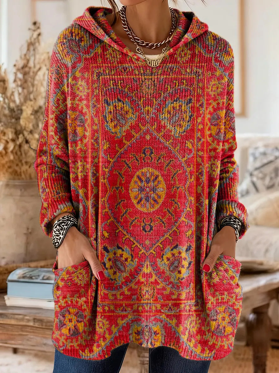 Hynessa - Tunique femme à capuche imprimée coupe ample style décontracté moderne