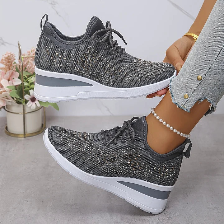 Esmeralda - Baskets femme compensées scintillantes avec maille respirante