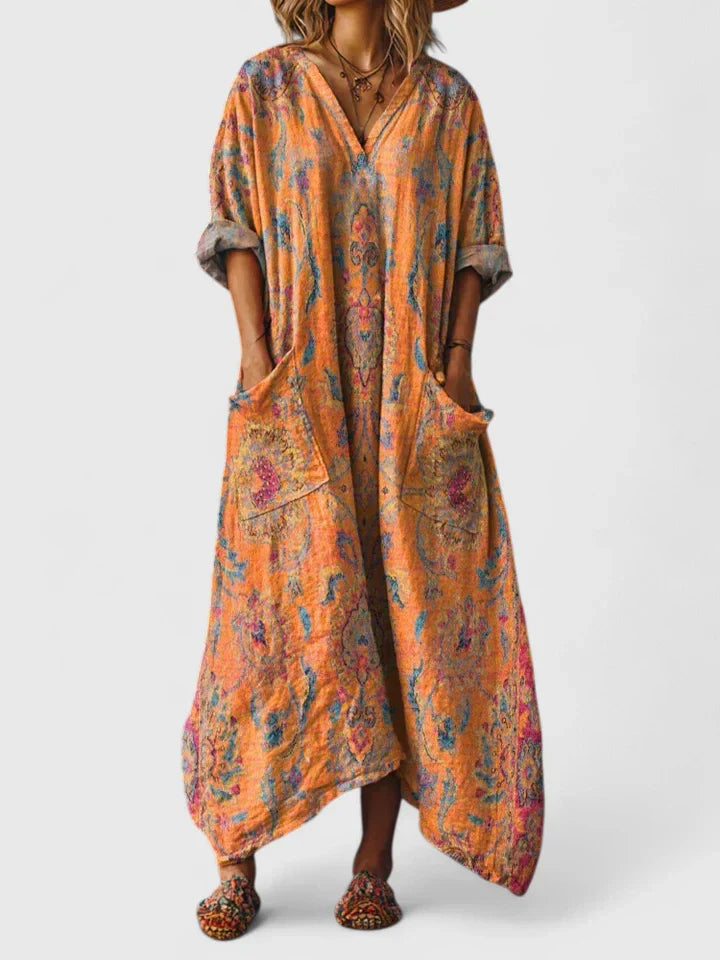 Grazelle - Robe Longue Fluide Imprimée Style Bohème Élégant