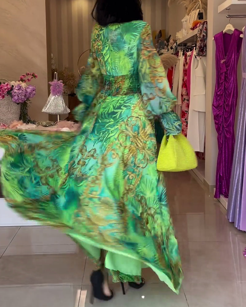 Aceline - Robe Longue à Imprimé Élégant et Taille Empire