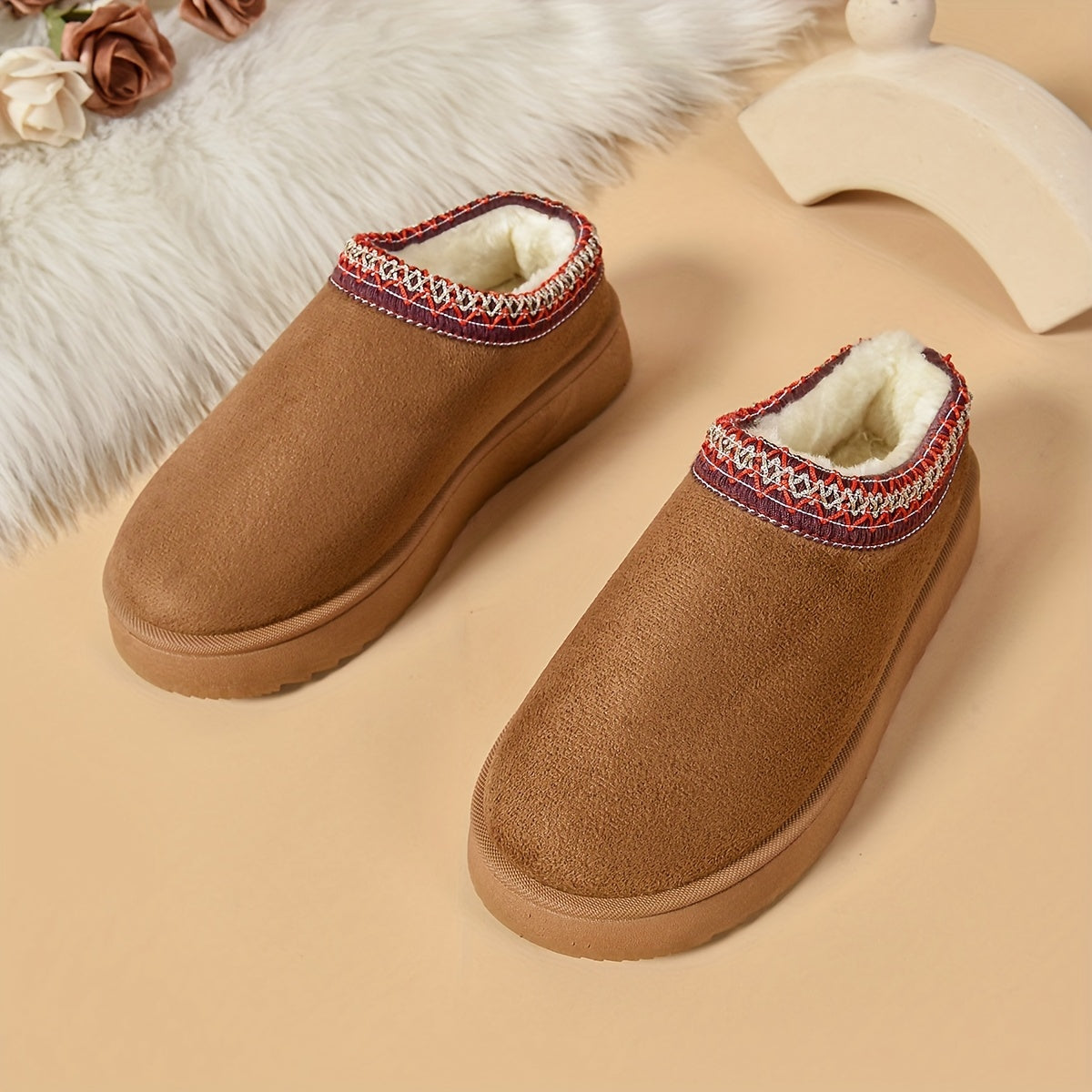 Selviane - Bottes Slip-On Ethniques à Doublure en Fausse Fourrure