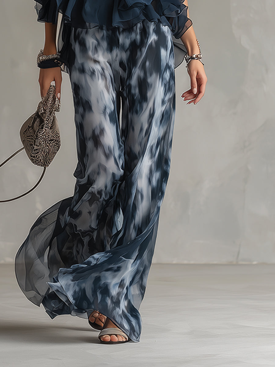 Pheronia - Ensemble femme deux pièces chiffon top col halter pantalon large imprimé
