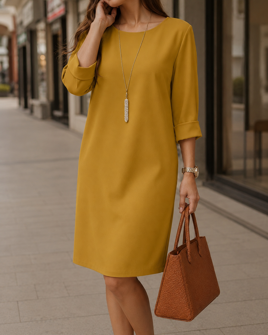Natascha - Robe tunique femme à col rond avec poches pratiques