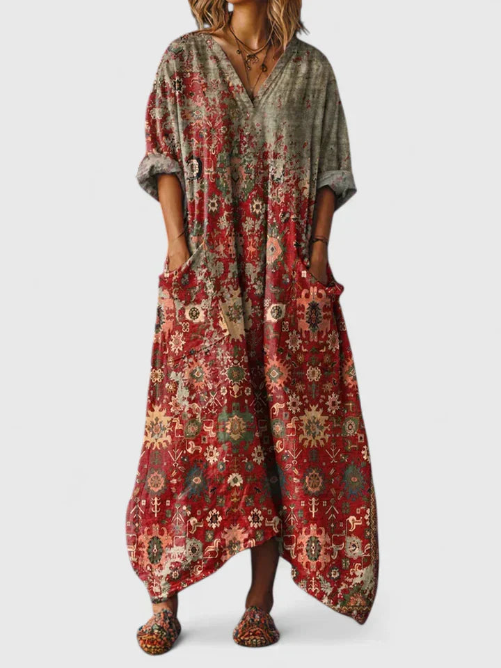 Grazelle - Robe Longue Fluide Imprimée Style Bohème Élégant