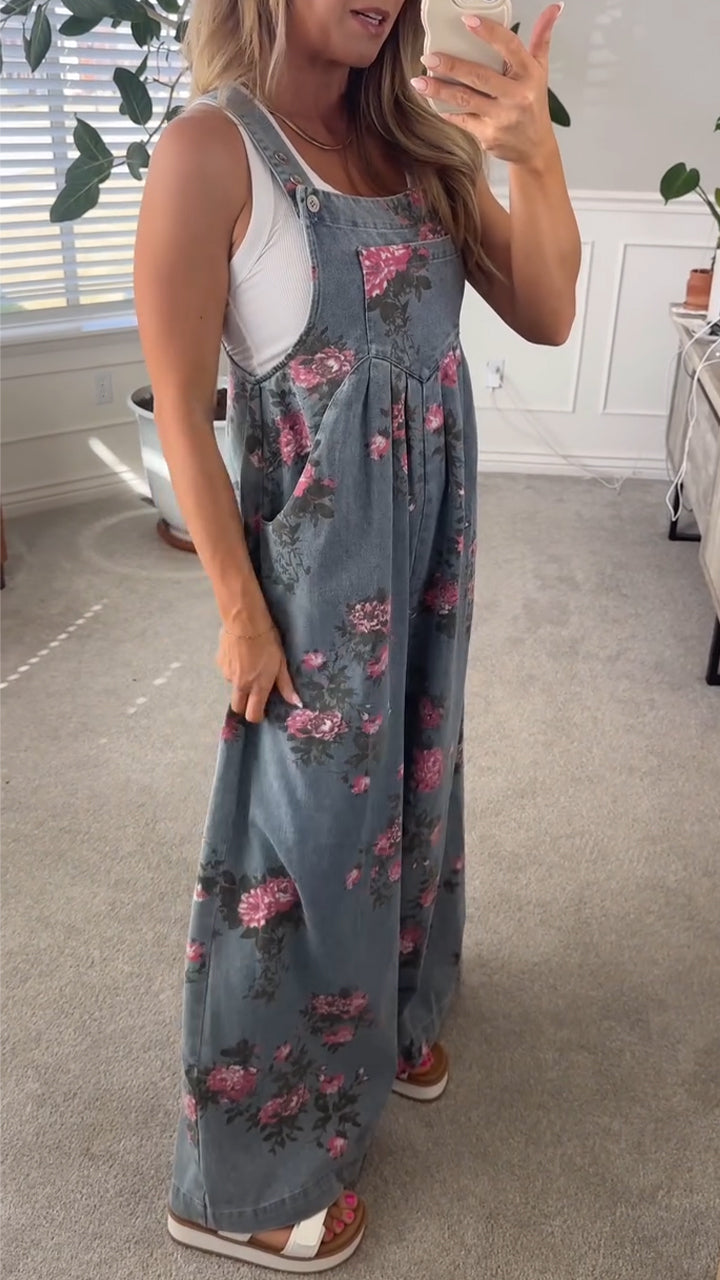 Elaria - Combinaison en Jean pour Femme avec Imprimé et Poches