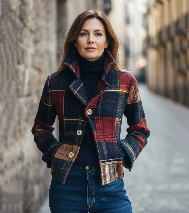 Dorinavessa - Veste Vintage À Carreaux Chaude, Style Intemporel