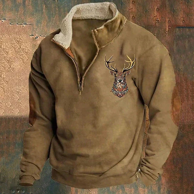 André - Pull chaud pour homme avec détail cerf et coudes renforcés