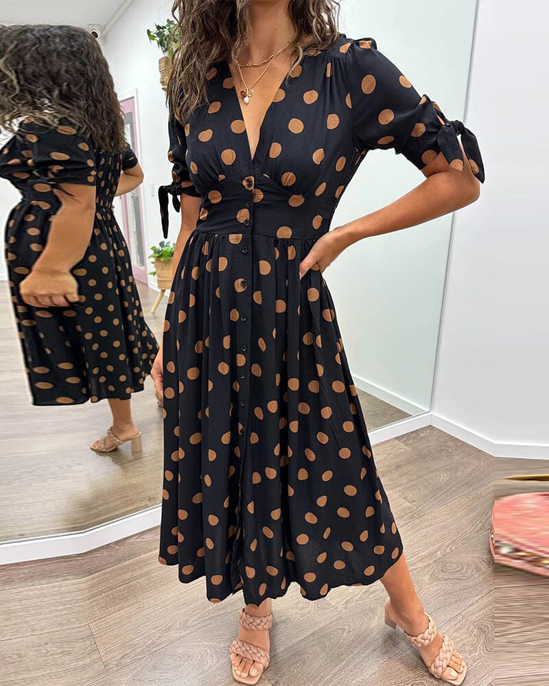 Mina - Robe à Pois avec Décolleté Pointu Profond