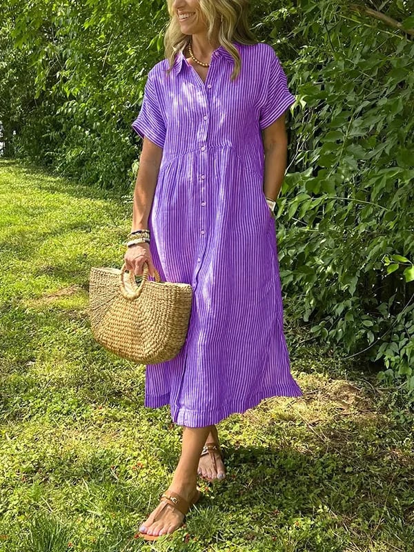 Melania - Robe chemise rayée avec revers et boutons | Avec poches fonctionnelles