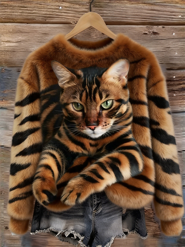 Lunavessine - Sweat En Peluche Douillet À Motif Tigre Et Chat Tigré