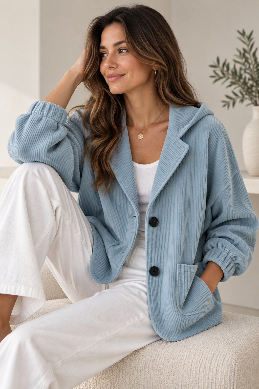 Berber - Veste femme oversize effet velours côtelé avec capuche