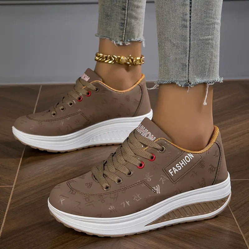 Brelina - Baskets femme plateforme lacets cuir synthétique confort quotidien