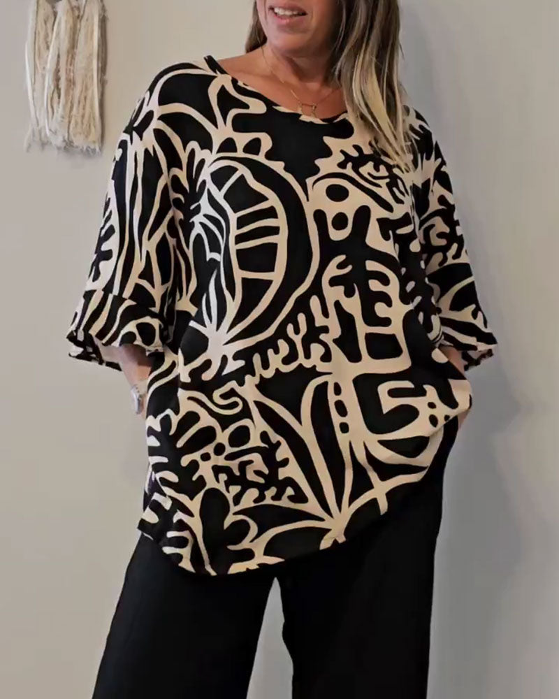 Brynitha - Haut Ample à Imprimé Abstrait pour Femme
