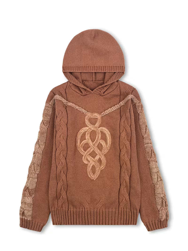 Helmira - Pull Tricoté à Capuche Motif Tressé