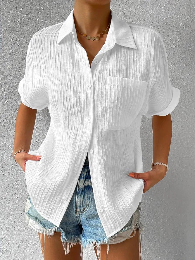 Plyora - Chemisier Femme Ample Boutonné Col Classique Style Casual