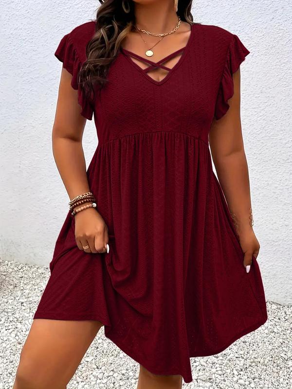 Elinorae - Robe femme grise avec décolleté découpé et manches volantées