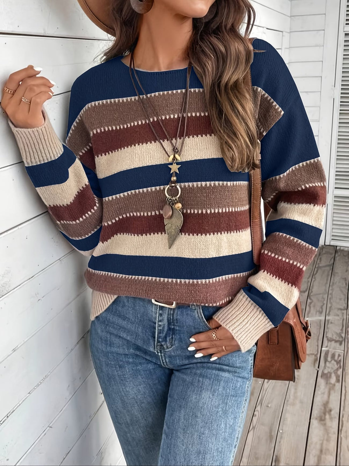 Lucette - Pull femme rayé en maille à manches longues