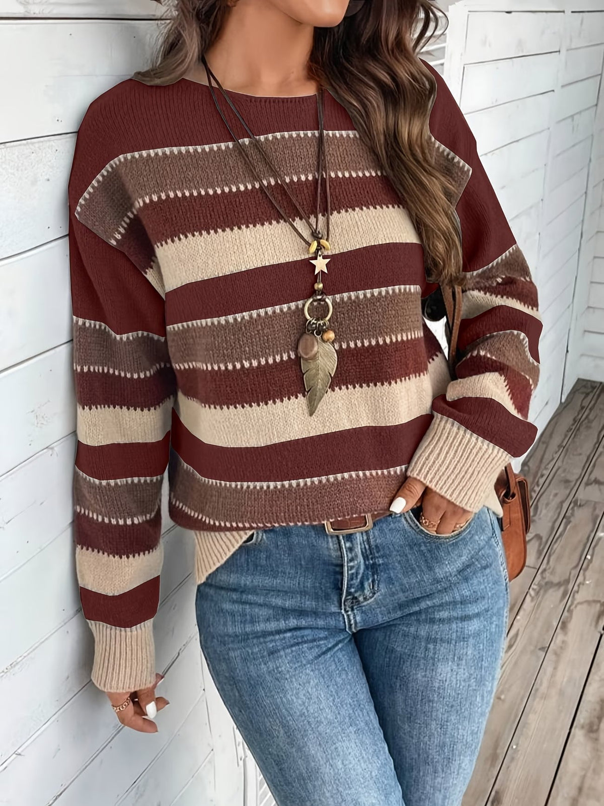 Lucette - Pull femme rayé en maille à manches longues