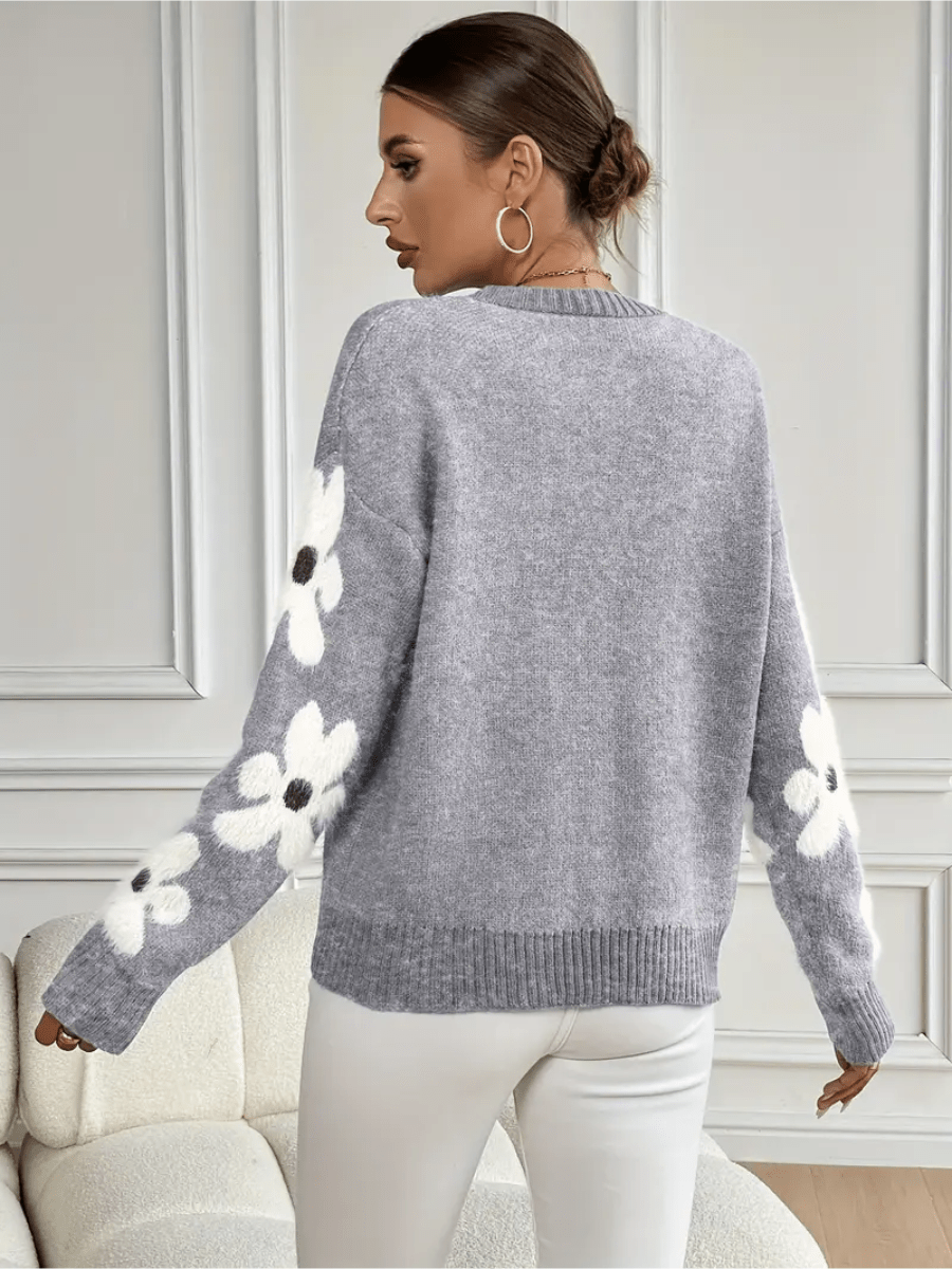 Nolira - Pull En Maille Douce À Imprimé Floral Élégant