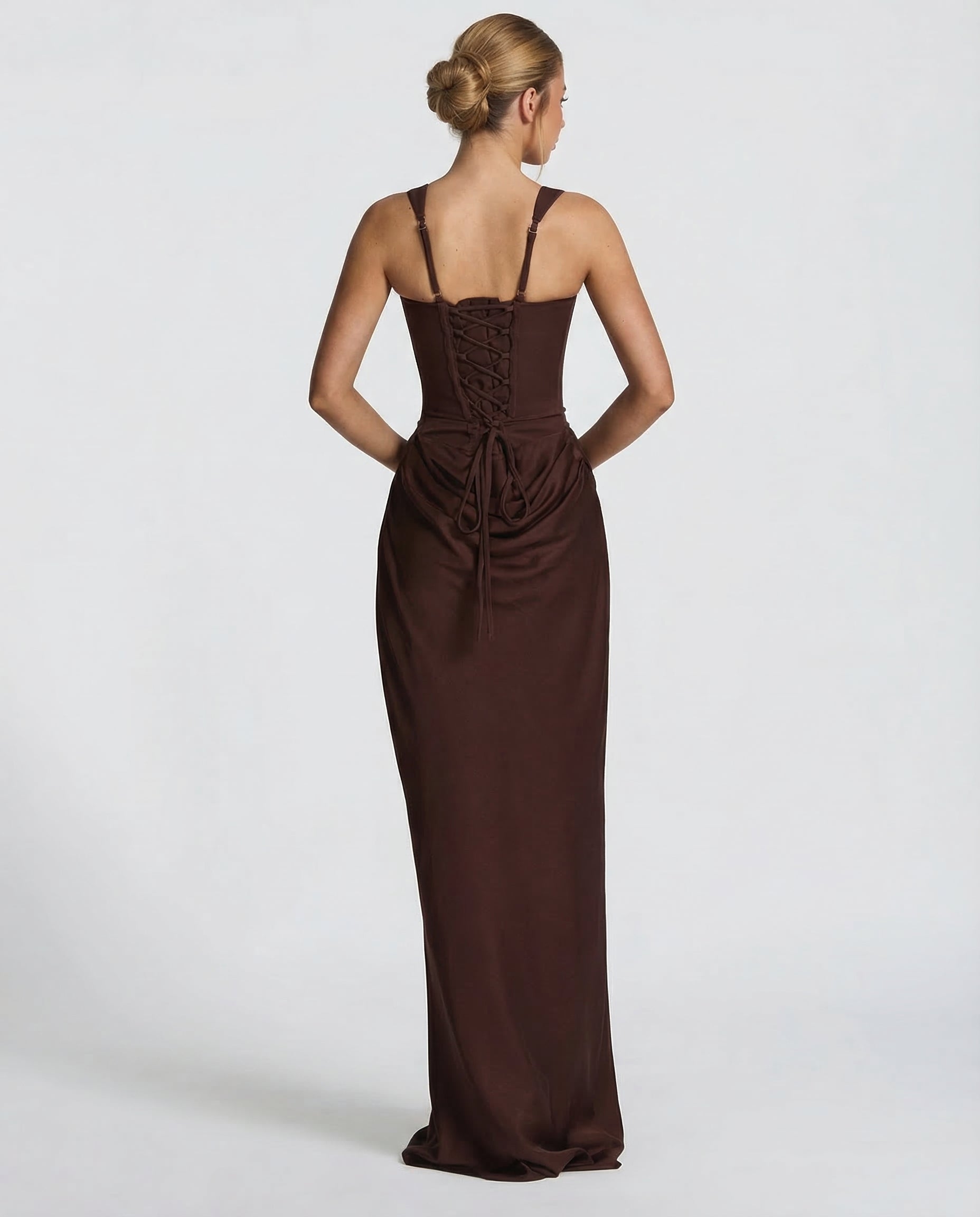 Elyndoria - Robe maxi femme moulante effet sablier élégante et satinée