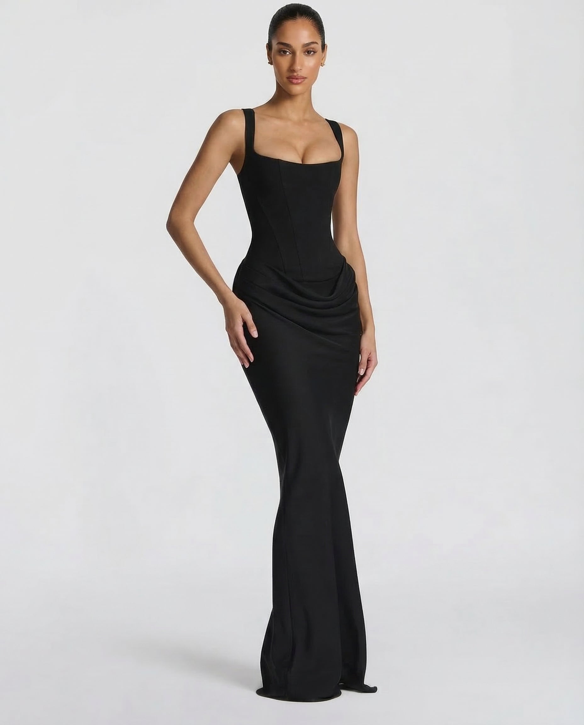 Elyndoria - Robe maxi femme moulante effet sablier élégante et satinée