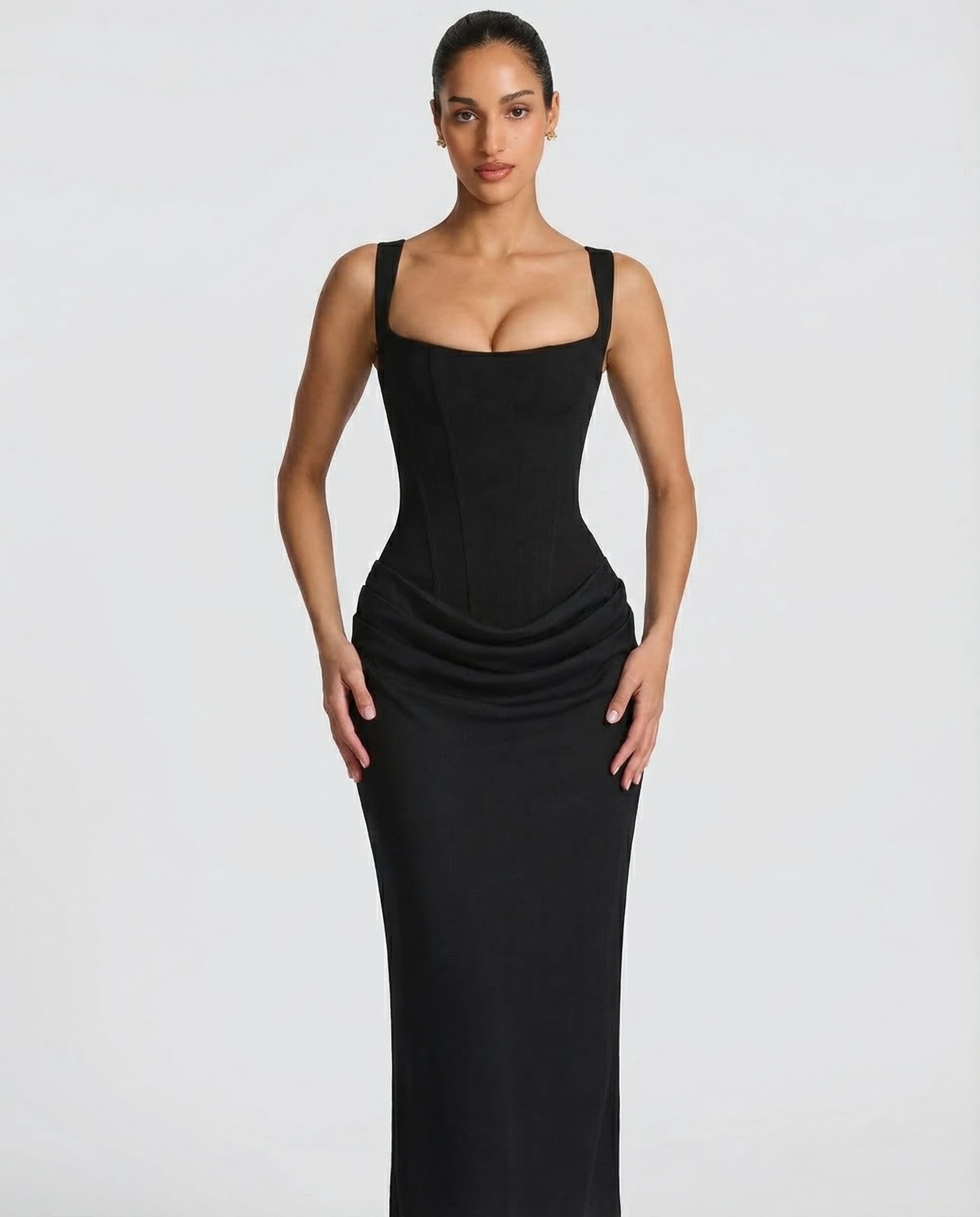 Elyndoria - Robe maxi femme moulante effet sablier élégante et satinée