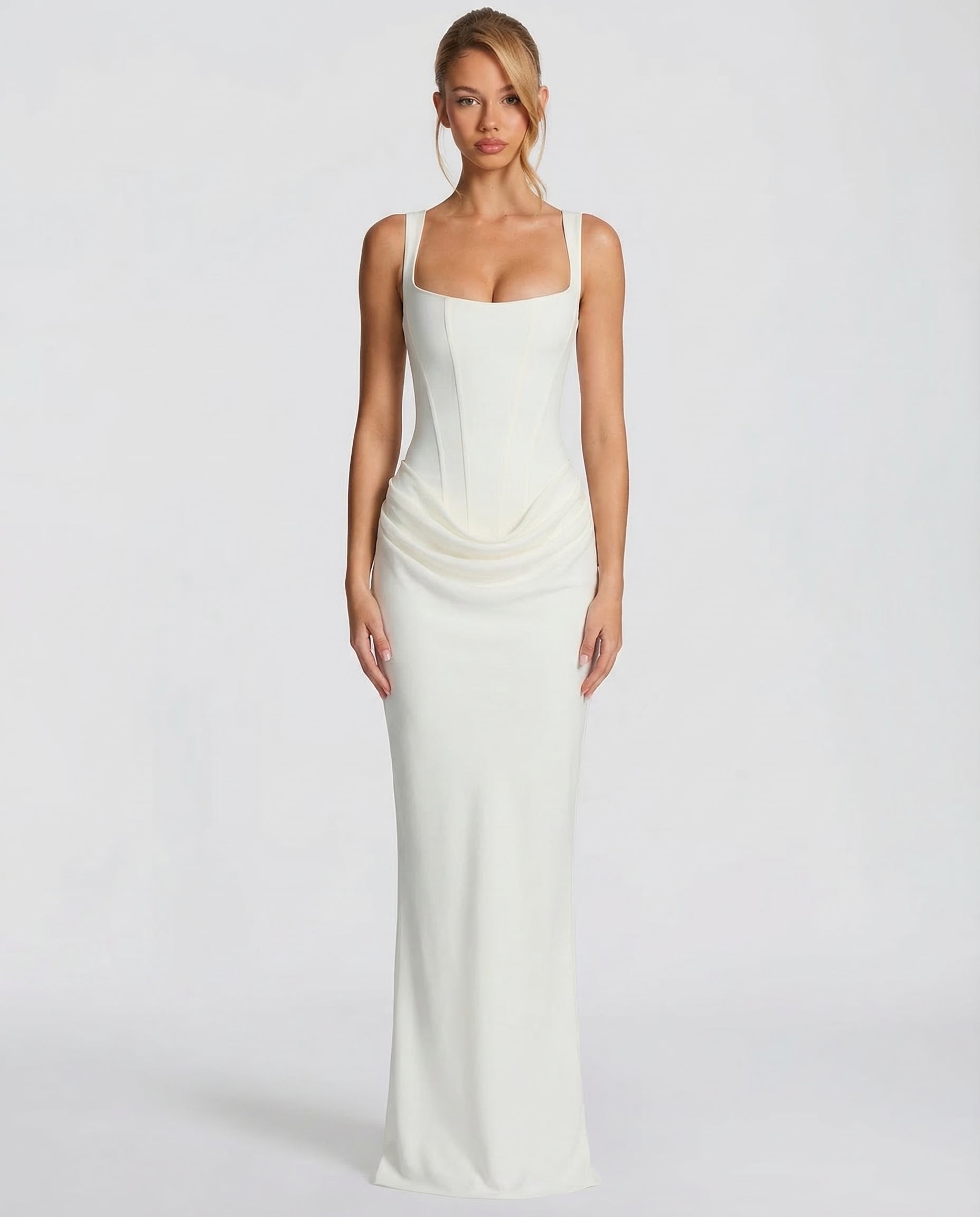 Elyndoria - Robe maxi femme moulante effet sablier élégante et satinée