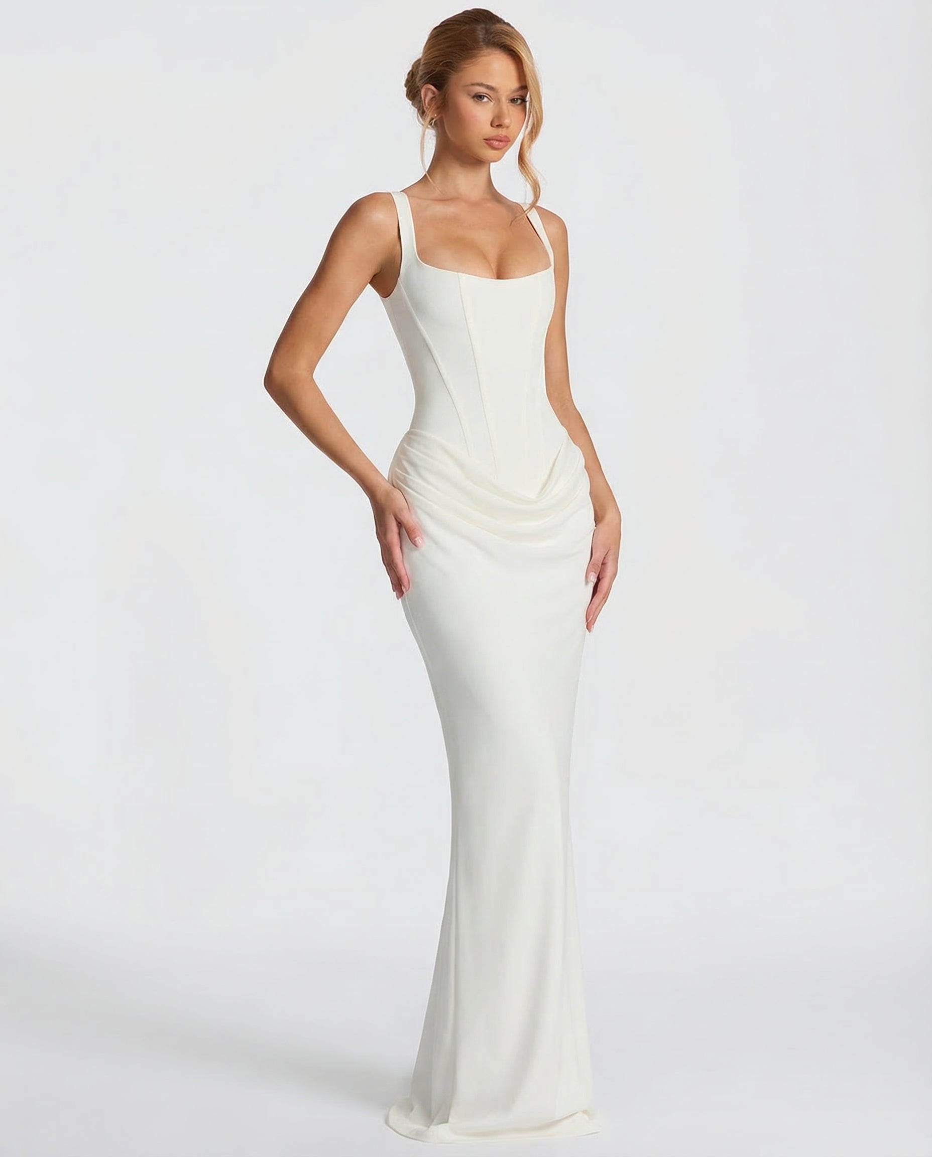 Elyndoria - Robe maxi femme moulante effet sablier élégante et satinée