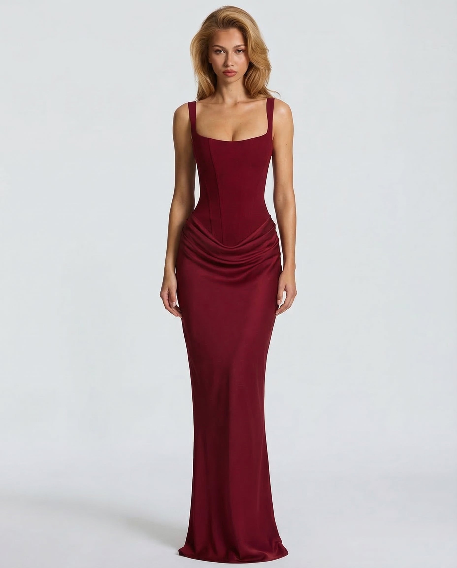Elyndoria - Robe maxi femme moulante effet sablier élégante et satinée